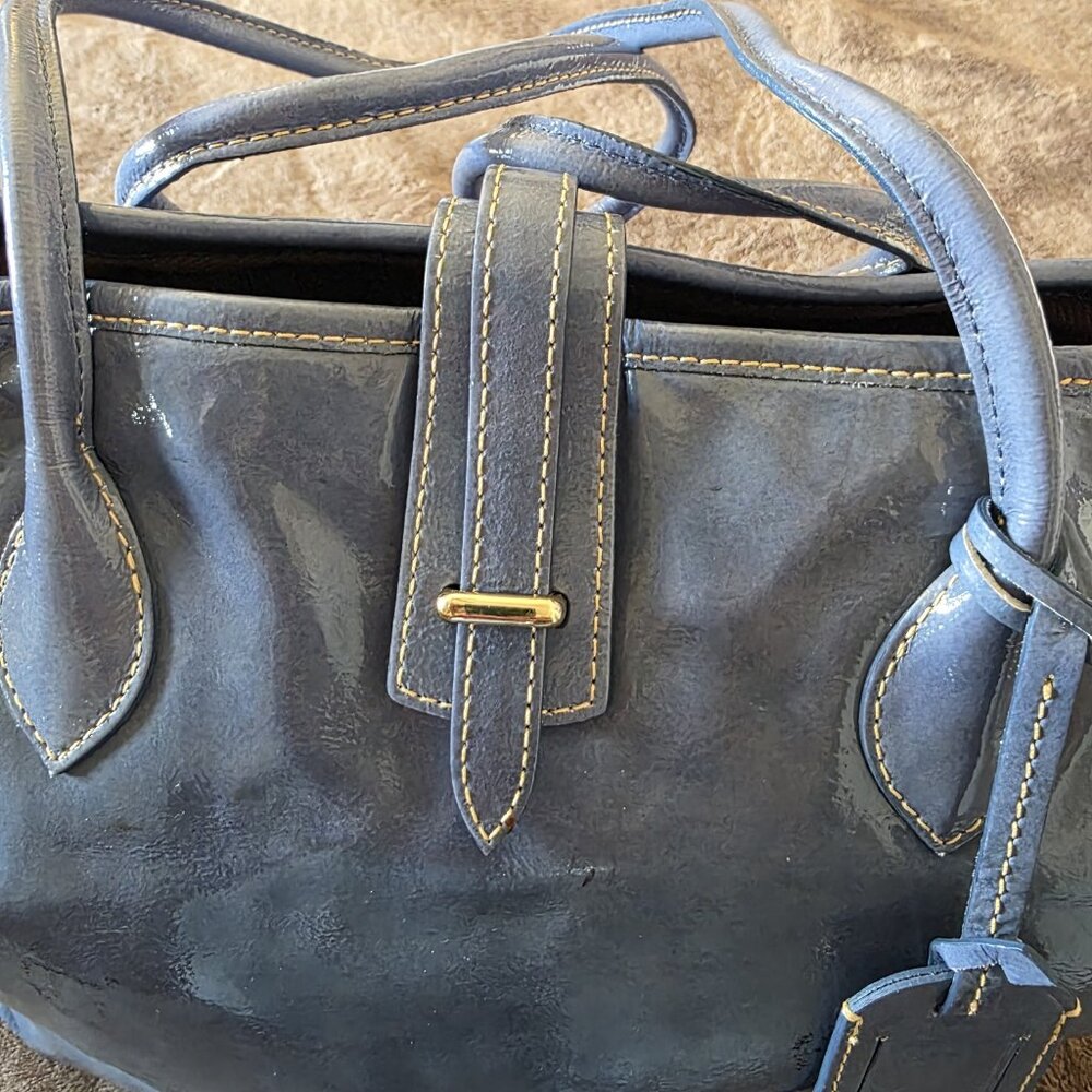 Dooney & Bourke Cindy Patent Leather Tote Bag Blue Large Shoulder Purse - Picture 11 of 16